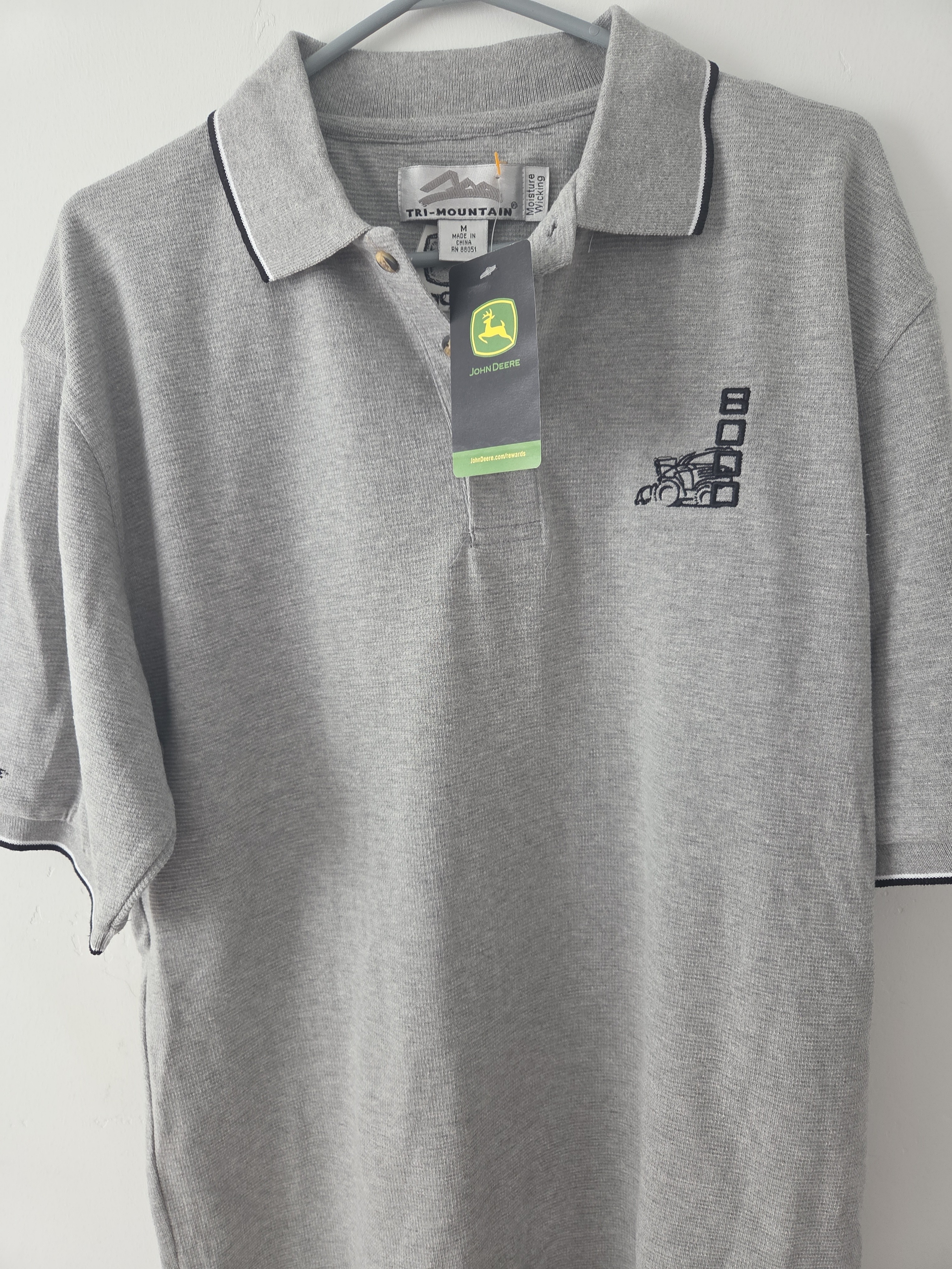 John Deere Gray Polo With Green Logo Tag And Black Embroidery